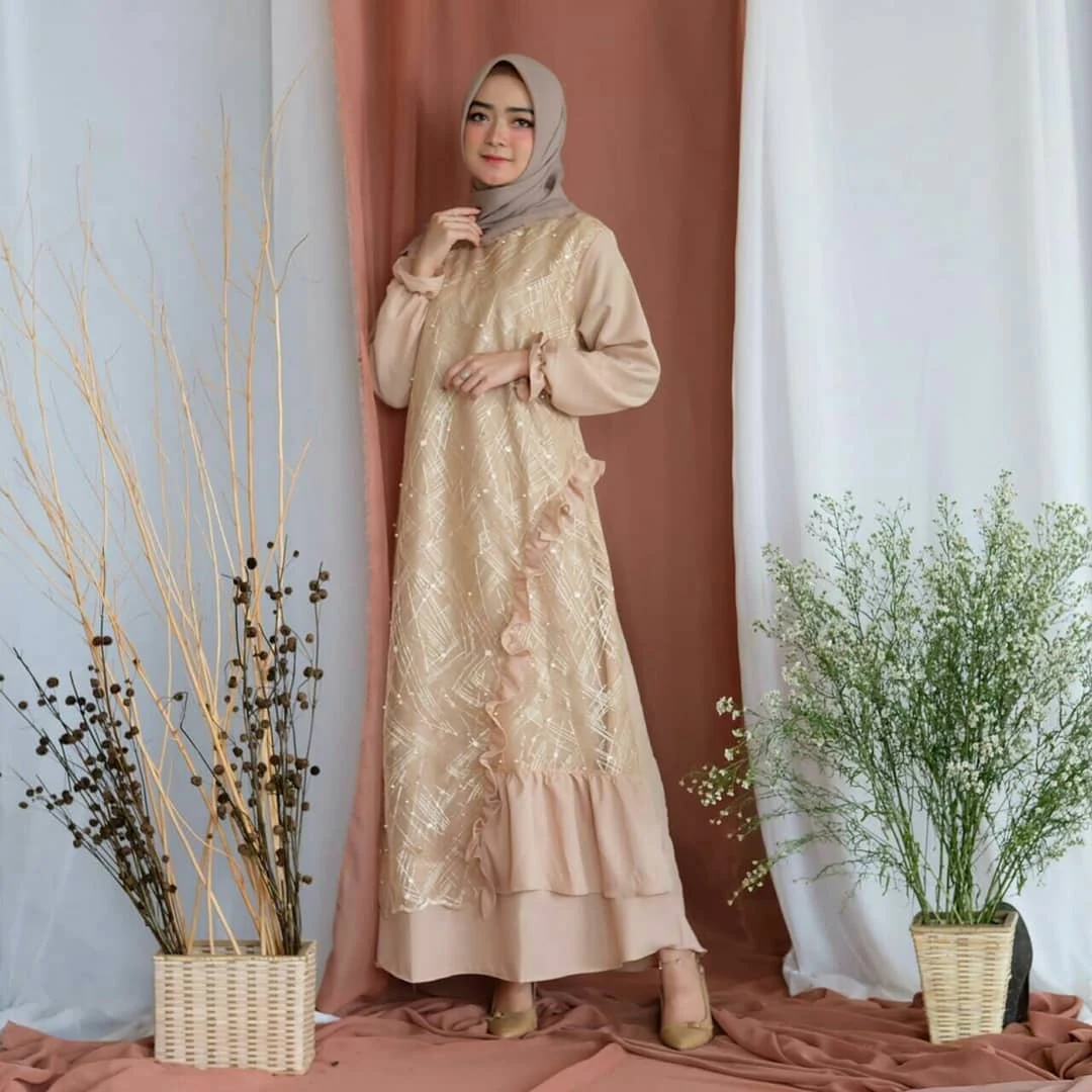 50 Model Baju Gamis Brokat Kombinasi Modern Terbaru - Baju gamis brokat pesta