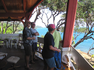 View from Eric's house on Port Royal in Roatan, with Eric, Capt. John, John and Jan