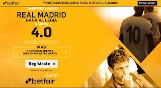 betfair supercuota 4 Real Madrid gana al Legia Champions 18-10