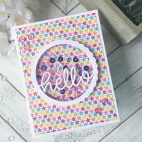 Sunny Studio Stamps: Hello Word Fancy Frame Dies Customer Card by Lori U'ren