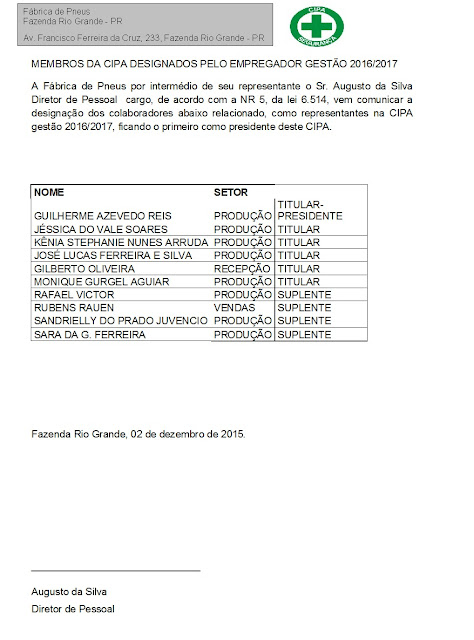 MODELO DE DOCUMENTO DA CIPA