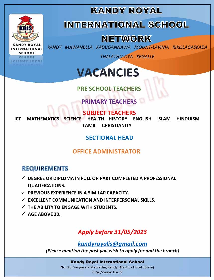 Teacher Vacancies in Kandy Royal International School