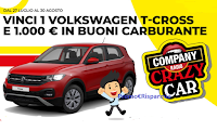 Logo Concorso " Company Crazy Car " : vinci gratis 1000 euro in buoni carburante e 1 Volkswagen T-Cross