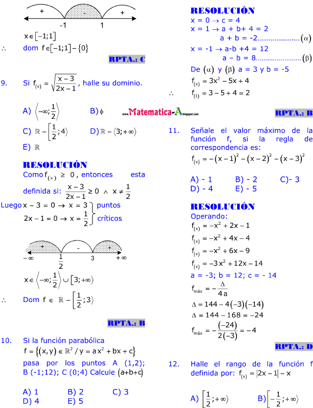 FUNCIONES 20 EJERCICIOS DESARROLLADOS MATEMATICAS