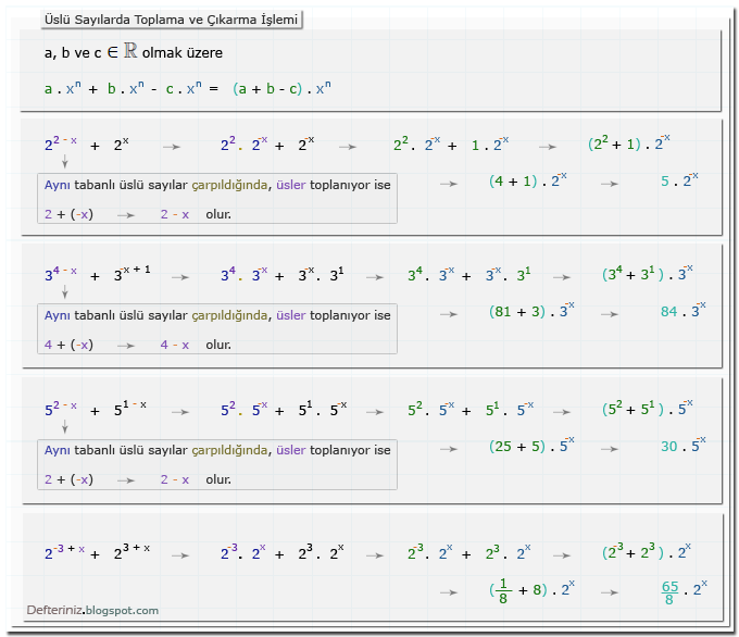 Örnek-30 » Üssünde toplama işlemi ve üssünün işareti (-) olan üslü sayılarda toplama ve paranteze alma işlemleri için örnekler.