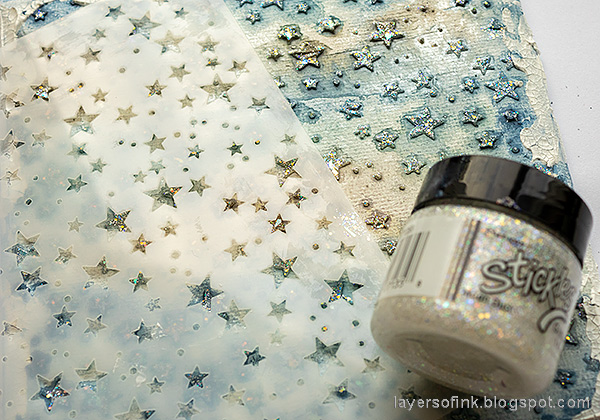 Layers of ink - Starry Sky Background Mixed Media Canvas by Anna-Karin Evaldsson. Add Stickles glitter gel.