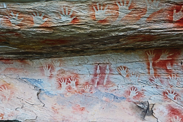 Aboriginal stencil art, hands, and kangaroo feet