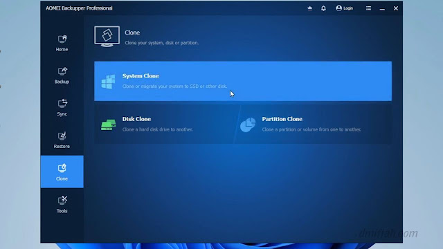 Pilih System Clone di AOMEI untuk cloning partisi Sistem Operasinya saja_- dmiftah.com