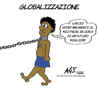 globalizzazione, costo del lavoro, schiavismo, lavoro nero, immigrati clandestini, sfruttamento, vignetta, satira