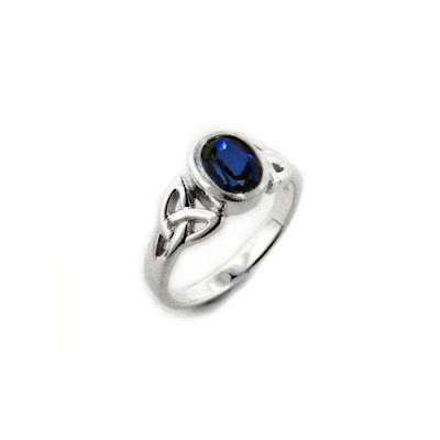 Sterling Silver Celtic Knot and Genuine Blue Sapphire Ring Size 456789 