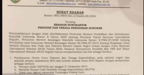 Besaran Honorarium Guru Dan Tenaga Pendidik Provinsi Sumatera Selatan Sesuai Permendikbud No 8 Tahun 2020 Info Pendidikan Terbaru