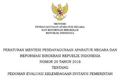 Permenpan RB Nomor 20 Tahun 2018 Tentang Pedoman Evaluasi Kelembagaan
Instansi Pemerintah