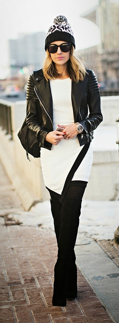 Causal Dress with Black Trim + Leather Moto / Best LoLus Street Fashion