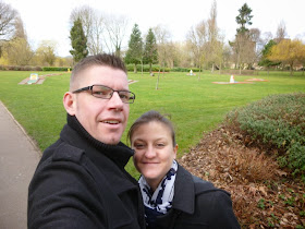 Minigolfers Richard and Emily Gottfried at the Crazy Golf course in Tamworth, Staffordshire