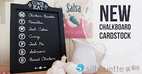 Family Menu Chalkboard by Janet Packer for Silhouette UK.  Make a custom menu board using chalkboard cardstock. with a FREE header shape cutting file.