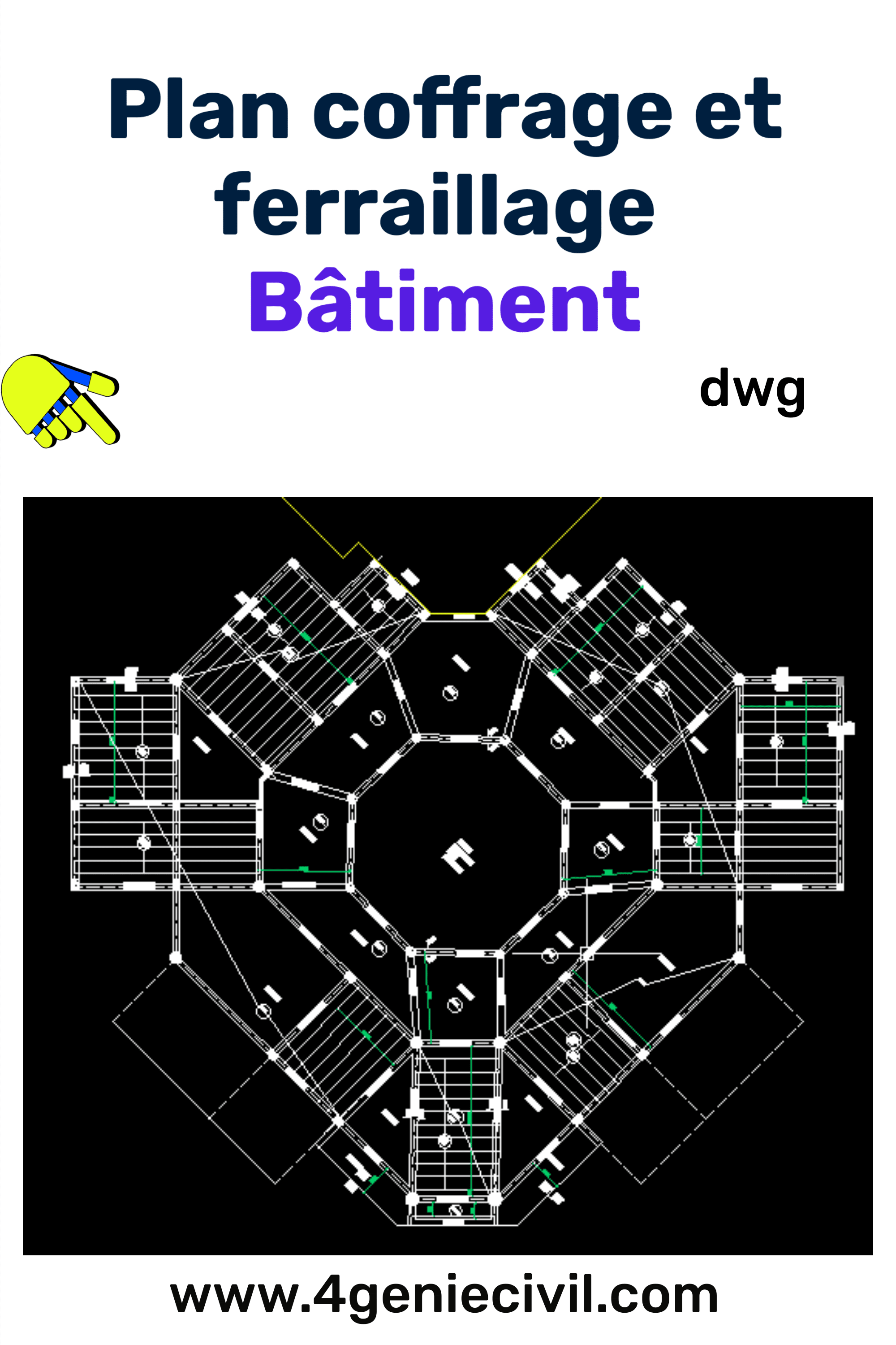 fichier AutoCAD de plan de coffrage et ferraillage pour bâtiment, à télécharger en format DWG.