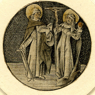 St Dominic and St Catherine of Siena; fragment of sheet three of the series (one out of six roundels);