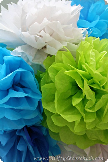 green blue white tissue poms