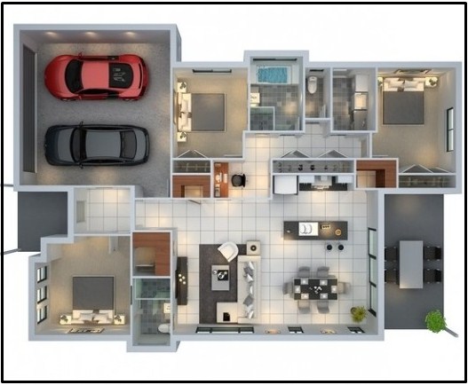 75 Denah Rumah  Minimalis 3 kamar tidur 3D Yang Modern dan 