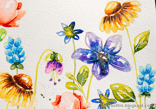 Layers of ink - Watercolor Floral Garden no-line coloring tutorial by Anna-Karin Evaldsson.