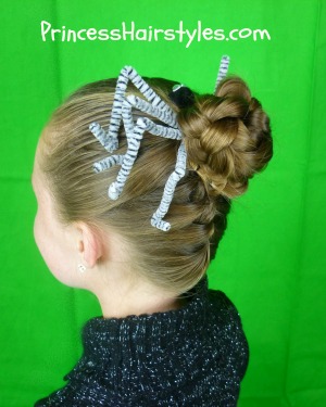 Image of Messy bun with flowers zombie hairstyle