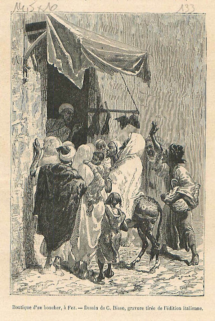 محل جزارة بفاس، المغرب، نقش 1880