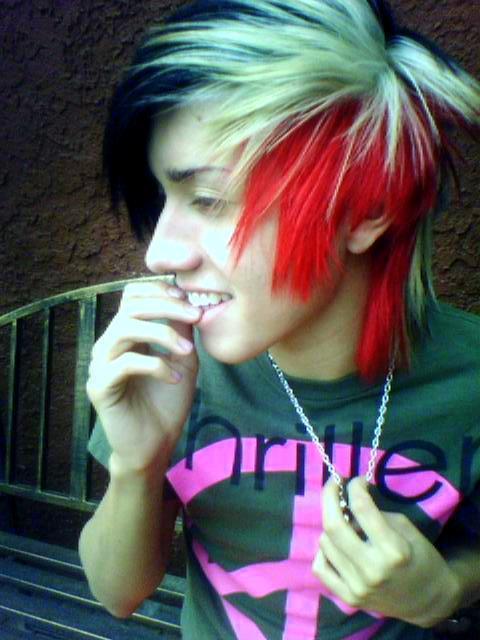 scene guys with cool red white black color haircuts scene hairstyles 2010