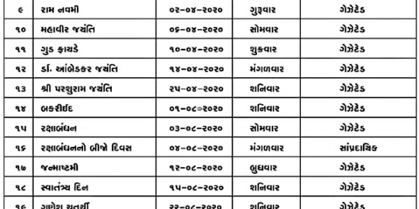 Jaher Raja List SURAT 2020 Gujarat all district Primary School Raja List 2020