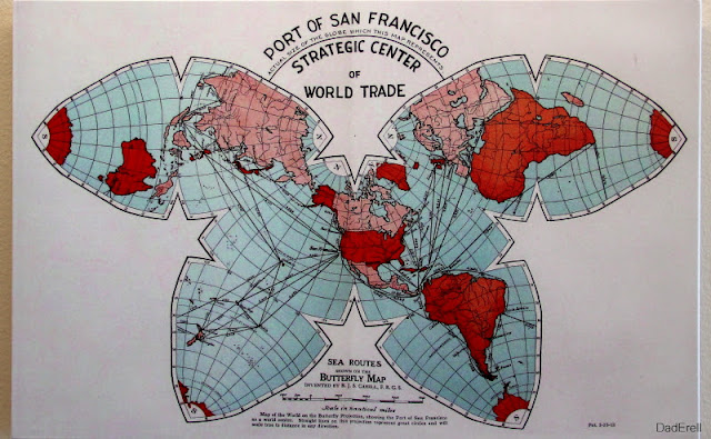 Butterfly map sea routes port of San Francisco