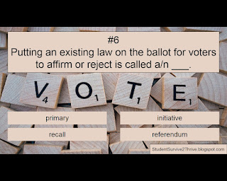 Putting an existing law on the ballot for voters to affirm or reject is called a/n ___. Answer choices include: primary, initiative, recall, referendum