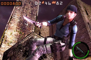 Jill e sua fiel companheira, em "The Mercenaries 3D (3DS)"