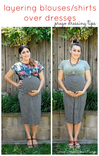 non maternity and maternity for pregnancy, prego dressing tips, layering blouses/shirts over dresses, maternity, 3rd trimester