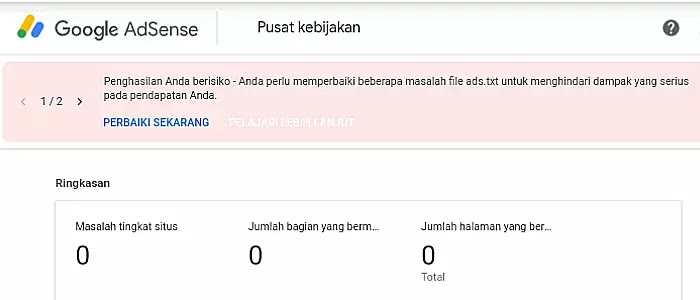 Iklan Adsense dibatasi karena Traffic tidak valid dan Content melanggar kebijakan