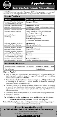 COMSATS Institute of Information Technology Abbottabad Campus Jobs