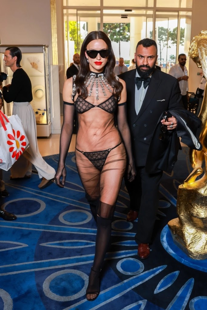 Irina Shayk Embraces Sensual Glamour in Gucci Lingerie, Sheer Dress and Stilettos at Cannes Film Festival 2023