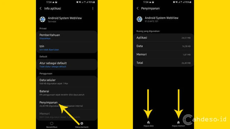 Hapus File Cache dan Data Android System WebView