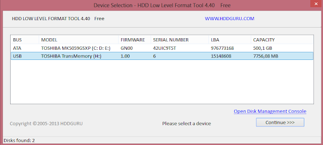 Format USB Flash disk dengan HDD Guru