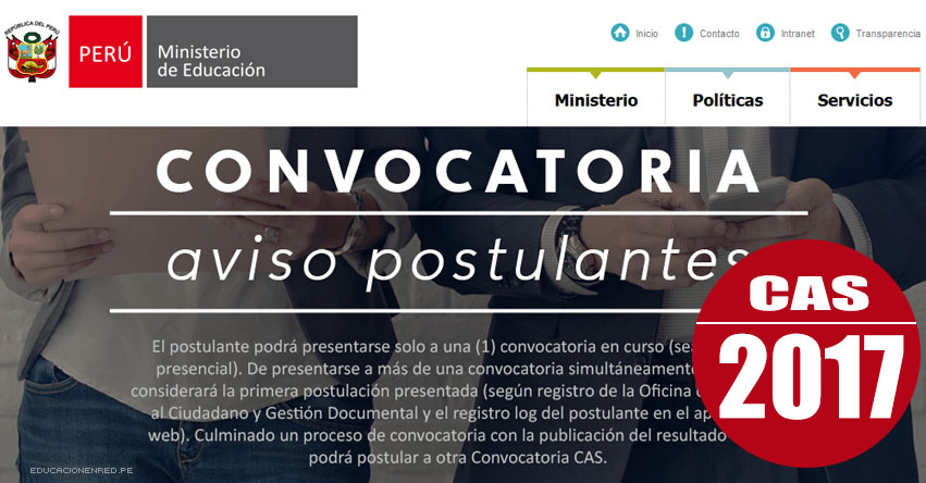 MINEDU: Convocatoria CAS Abril 2017 - Más de 200 Puestos de Trabajo en el Ministerio de Educación - www.minedu.gob.pe