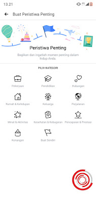 2. Kemudian pilih kategori peristiwa yang ingin kalian buat, ada Pekerjaan, Pendidikan, Hubungan, Perjalanan, Kenangan, dan masih banyak yang lainnya. Sebagai contoh saya pilih Kenangan