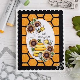 Sunny Studio Stamps: Just Bee-cause Frilly Frames Dies Stitched Oval Dies Just Because Card by Leanne West