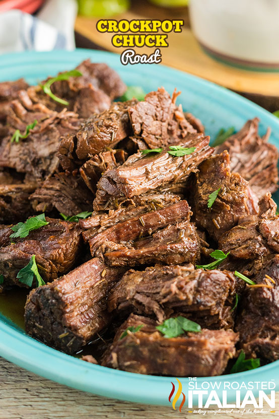crockpot chuck roast in a serving dish