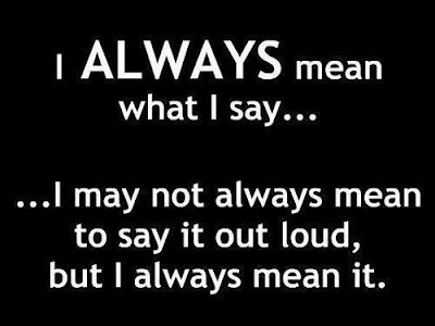 I always mean what i say... I may not always mean to say it loud, but i always mean it.