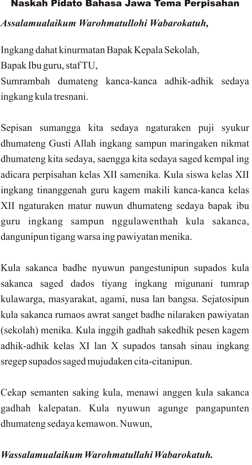 Pidato Bahasa Jawa Tentang Perpisahan