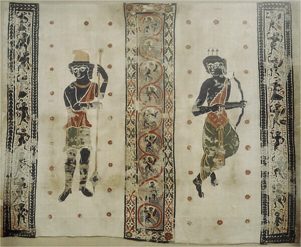 Μέρος υφάσματος που πιθανόν απεικονίζει την Άρτεμη και τον Ακταίωνα, Βυζάντιο, 5ος-7ος αιώνας.