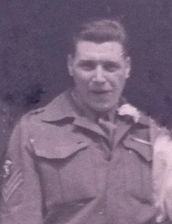 A black and white photograph of a 22 year old man in army uniform taken in 1947