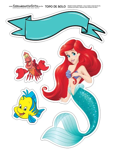 Little Mermaid: Free Printable Cake Toppers.