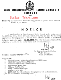 J & K Police notice for last date extension