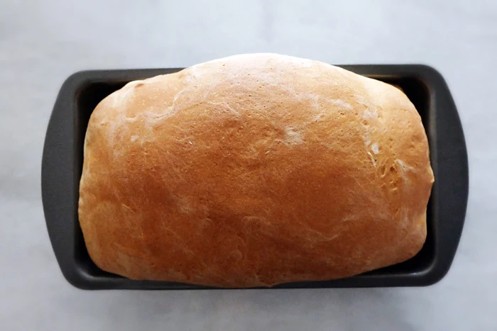 freshly baked buttermilk bread in loaf pan