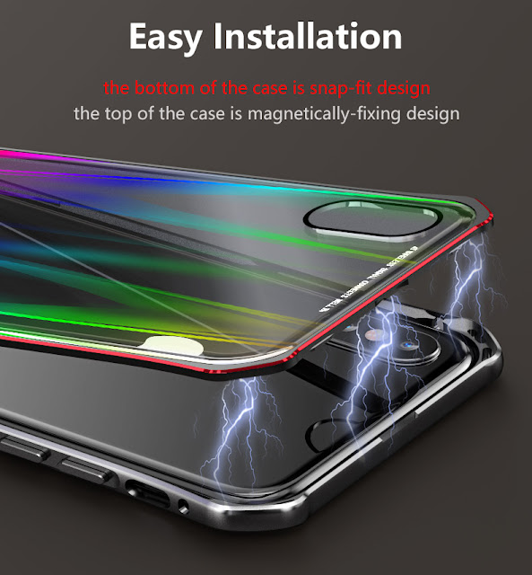 Luphie Protective Case For iPhone X Gradient Magnetic Adsorption Aluminum Tempered Glass Cover