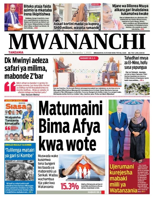 HABARI KUU KWENYE MAGAZETI TANZANIA LEO NOVEMBA 1, 2023